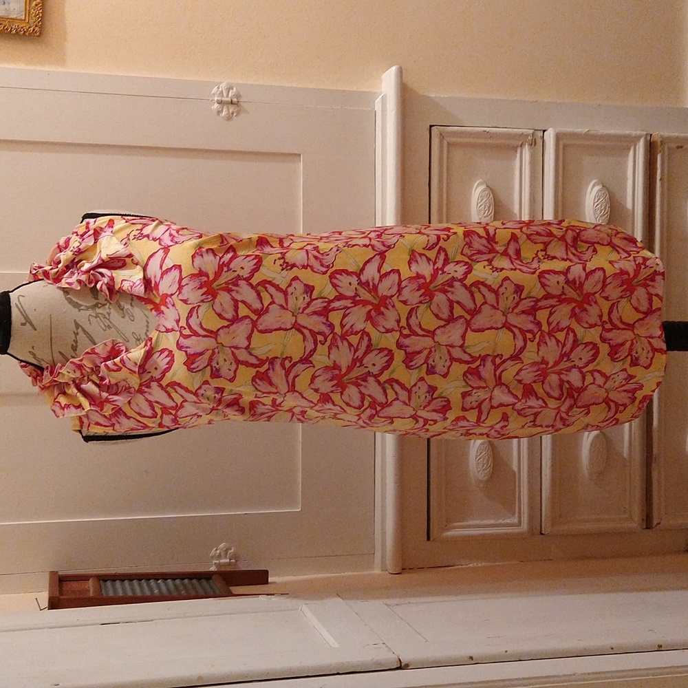 Comma yellow and pink floral print dress Sz 6